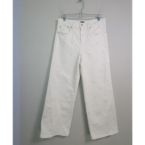 J. Crew Womens 29 (30W) Wide Leg Crop Palm Tree Embroidery Jeans White